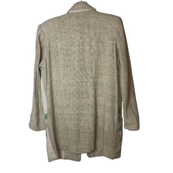Mens Blazer Size Medium Tan Upcycled Burlap Rice Bag Pockets Open Front - Picture 2 of 10